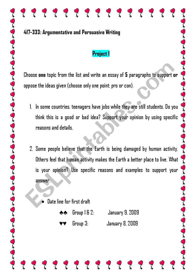 topic worksheet