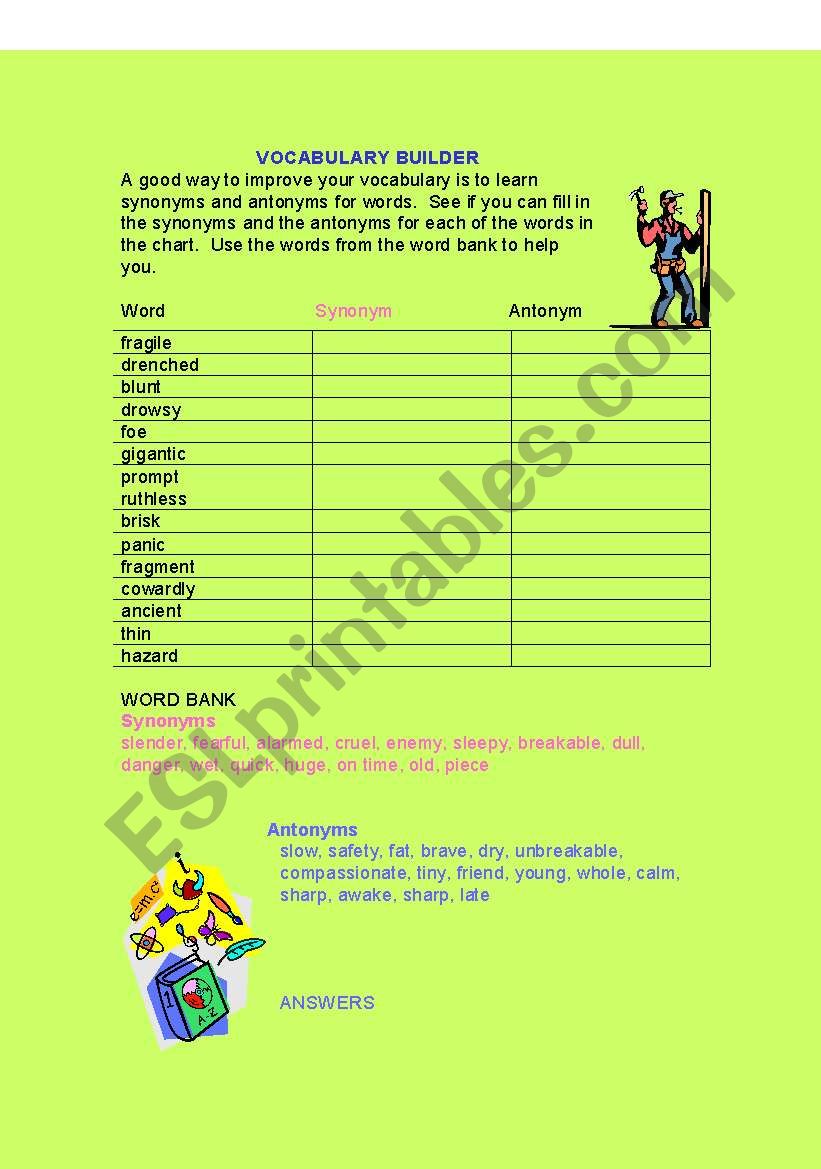 VOCABULARY BUILDER WITH SYNONYMS AND ANTONYMS