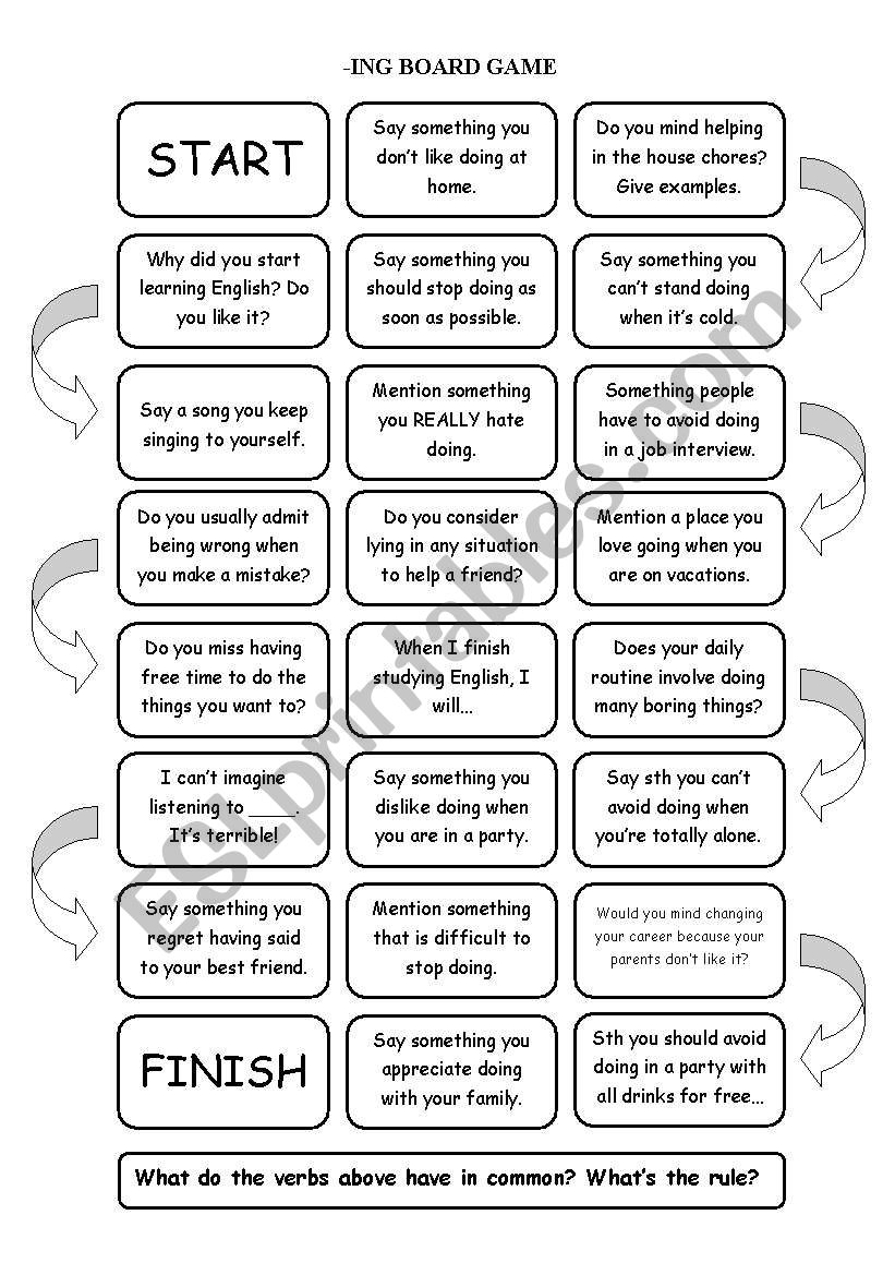 ING board game worksheet