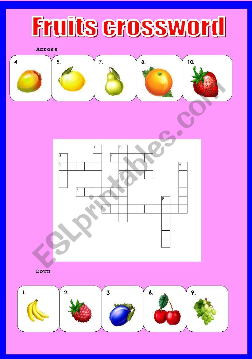 fruits crossword worksheet