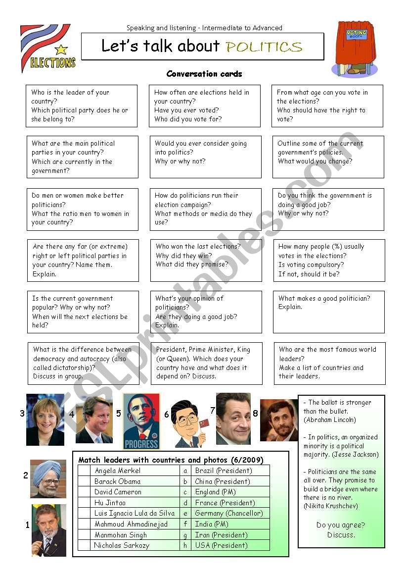 Lets talk about POLITICS worksheet