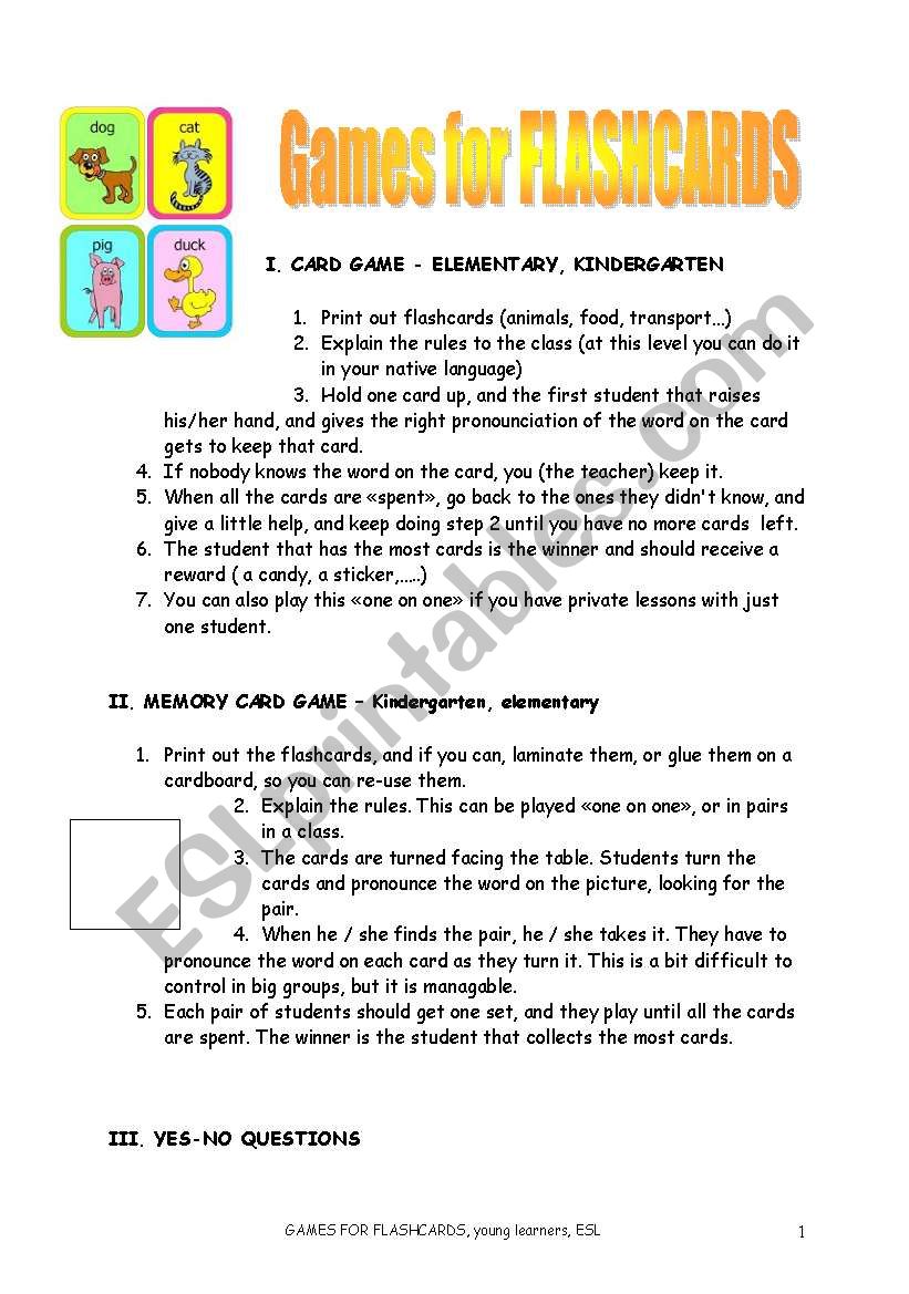 GAMES FOR FLASHCARDS worksheet