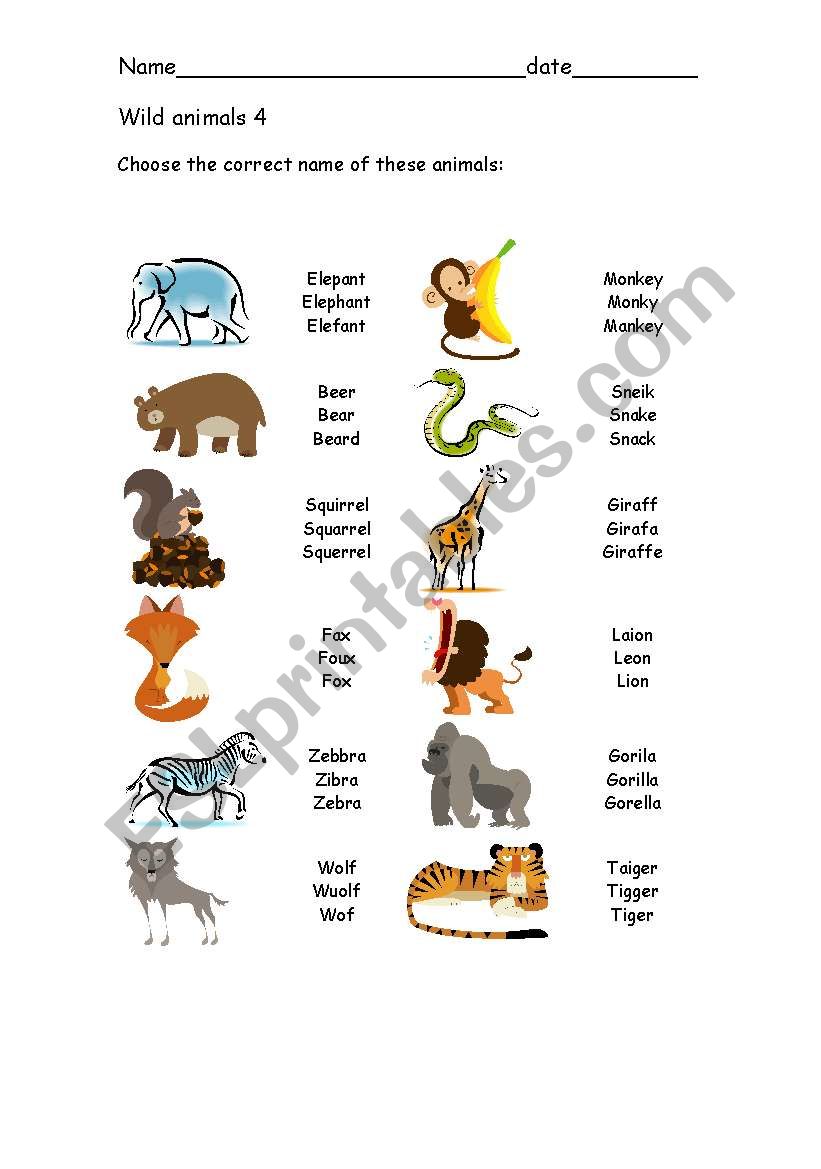 Wild animals 4 worksheet