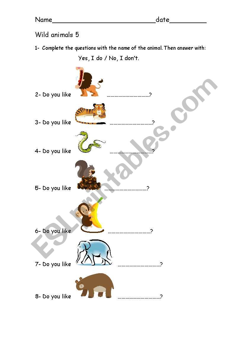 Wild animals 5 worksheet