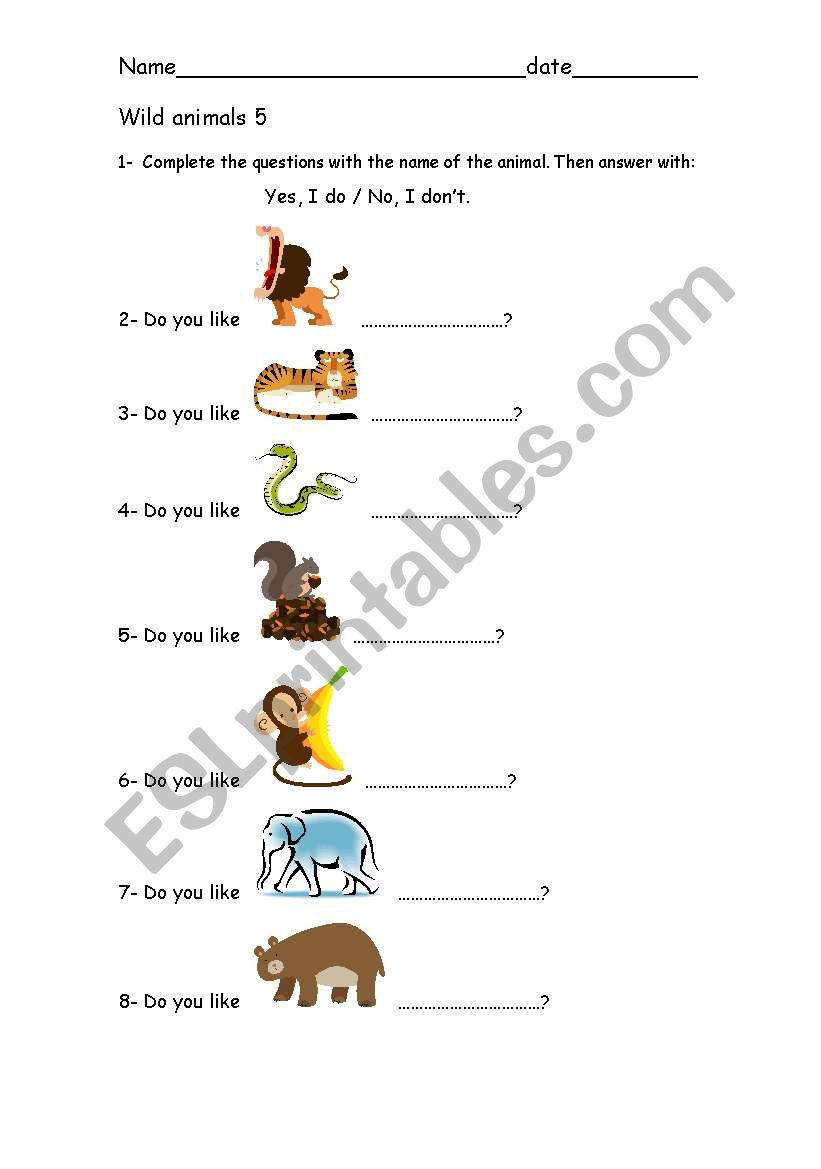Wild animals 5 worksheet