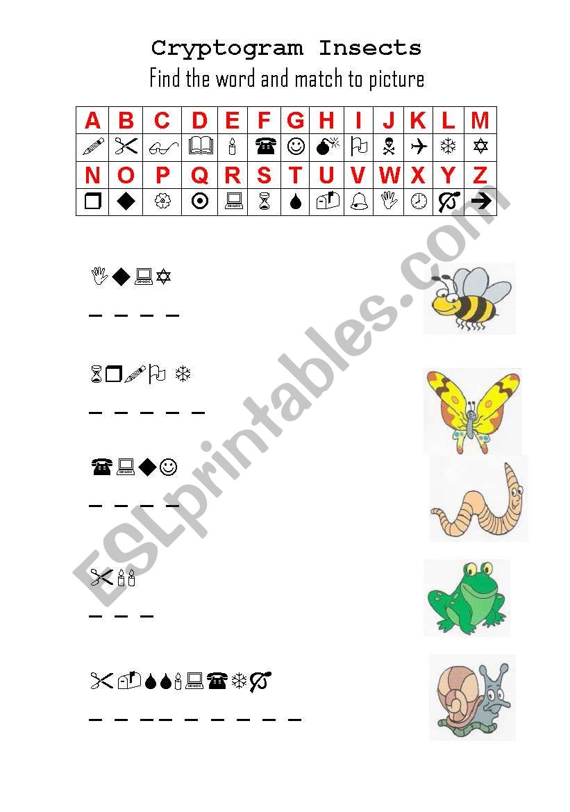 Cryptogram Insects worksheet
