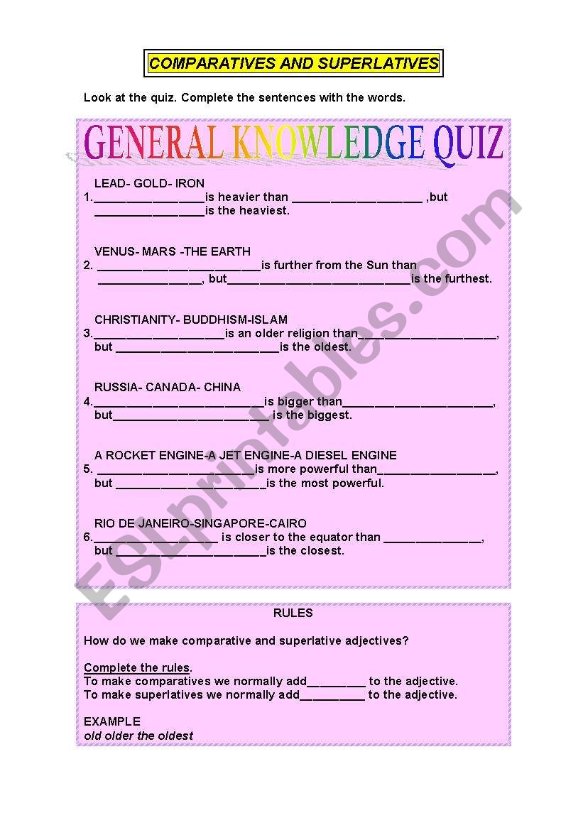 COMPARATIVES AND SUPERLATIVES worksheet