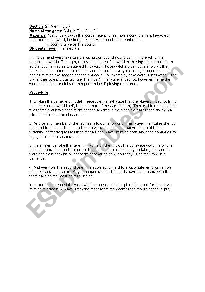 free activity worksheet
