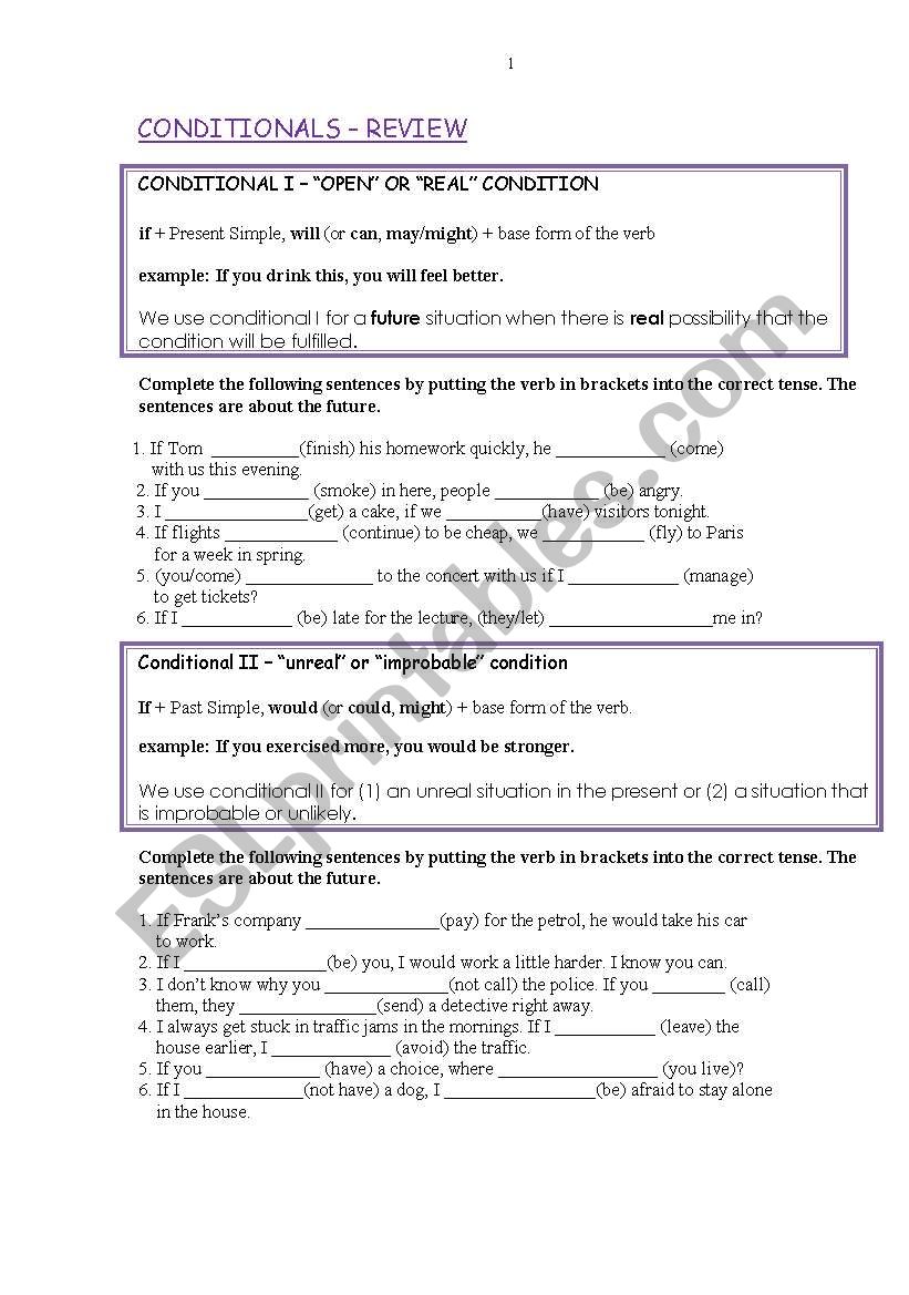 Conditionals worksheet