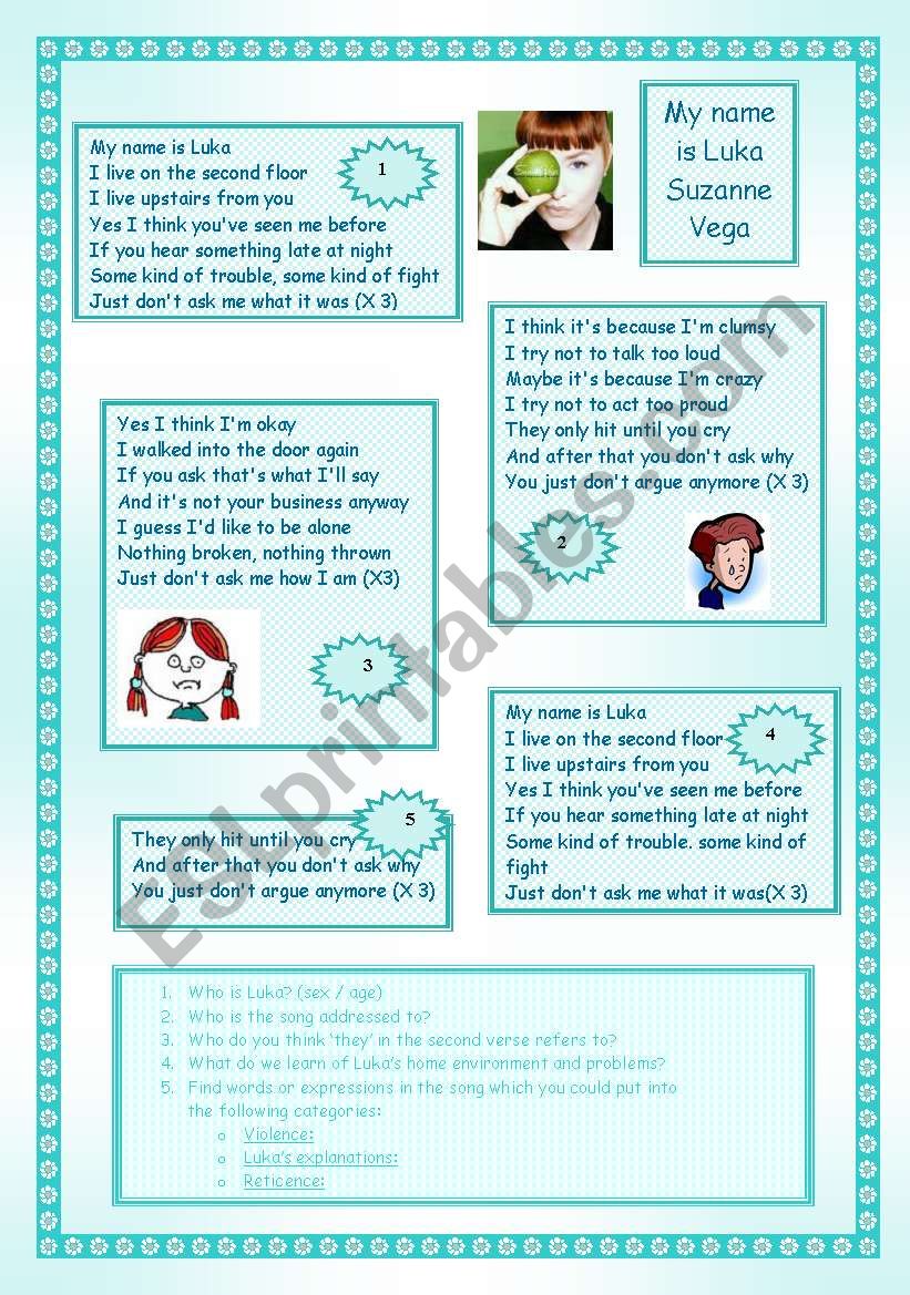 My name is luka - Susan Vega worksheet