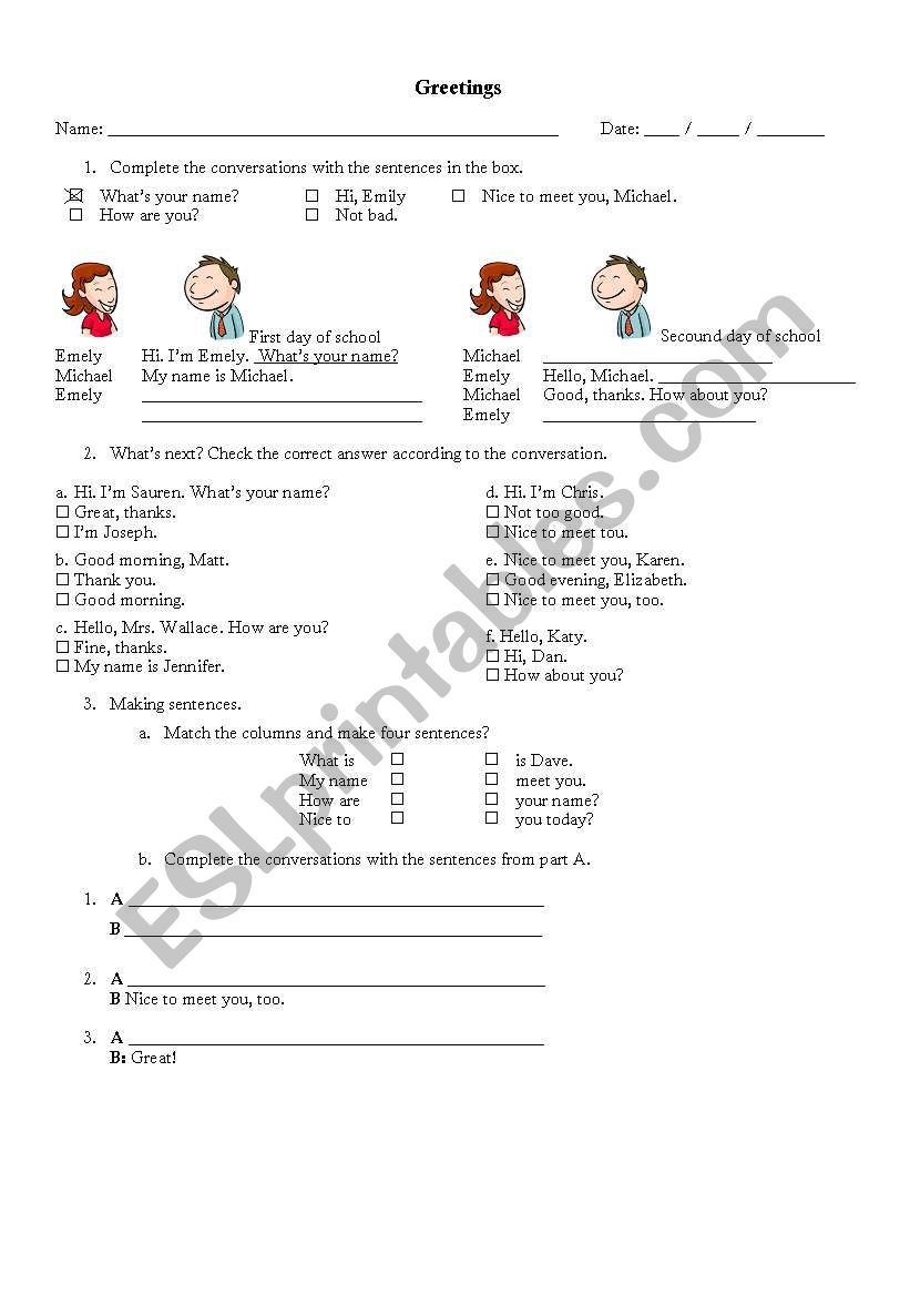 Greetings worksheet