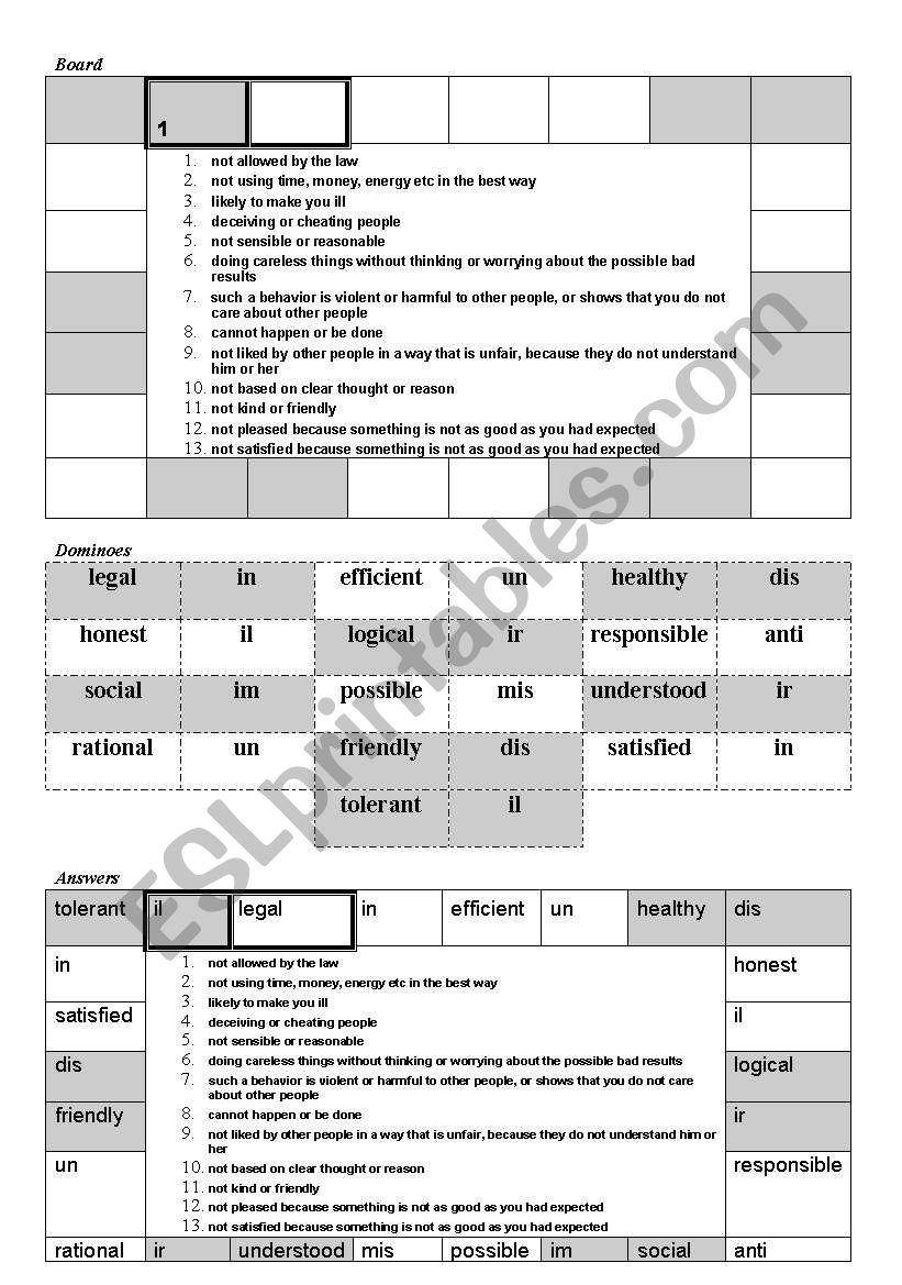 Prefix dominoes worksheet