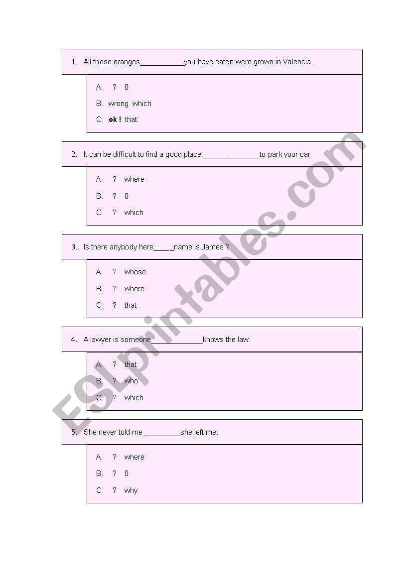 RELATIVE CLAUSES worksheet