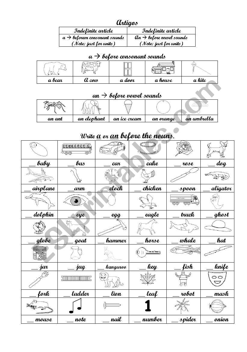 Indefinite Article worksheet