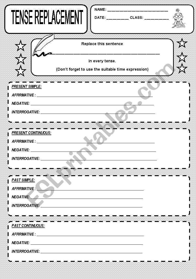 TENSE REPLACEMENT TEMPLATE worksheet