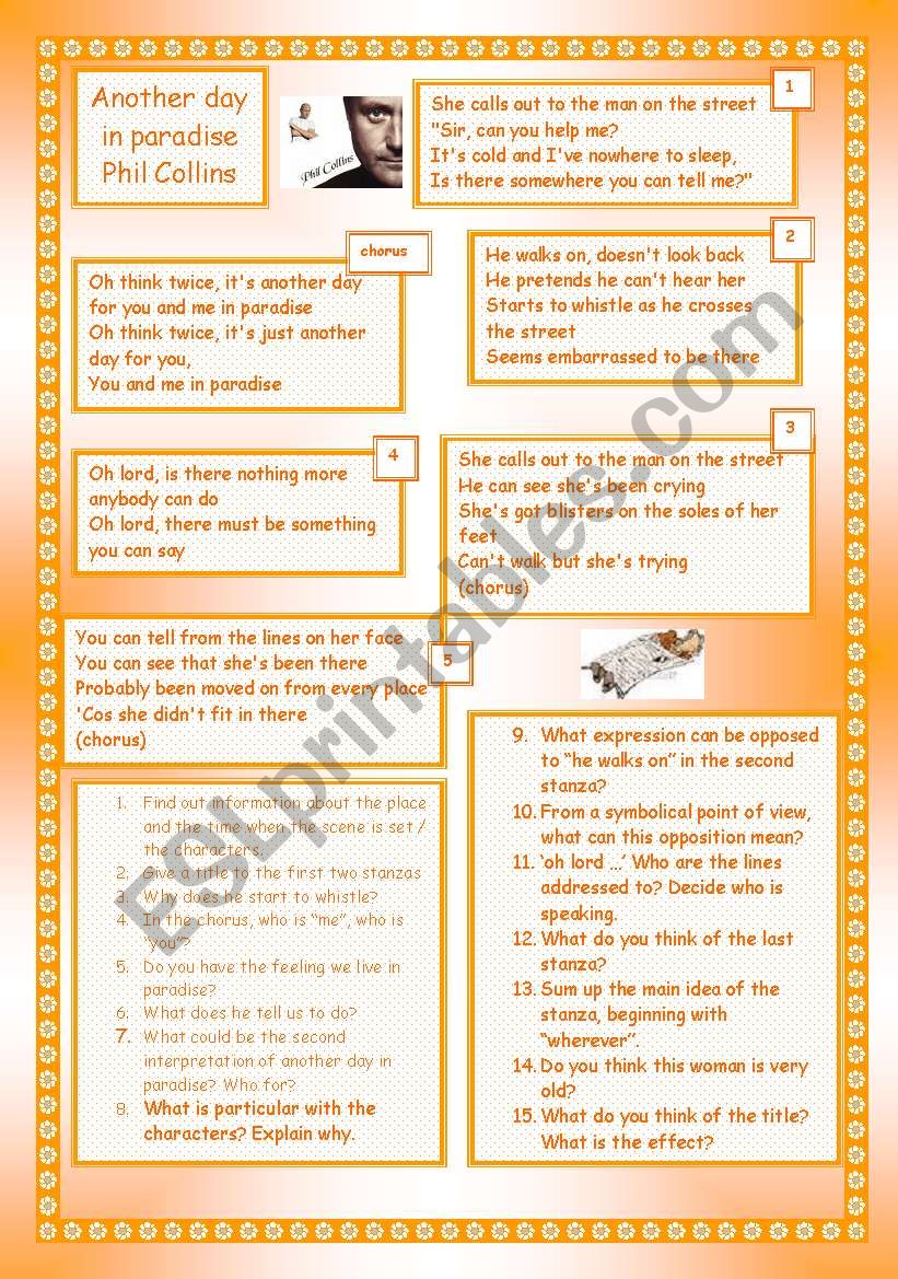 Another Day in Paradise - ESL worksheet by setxump