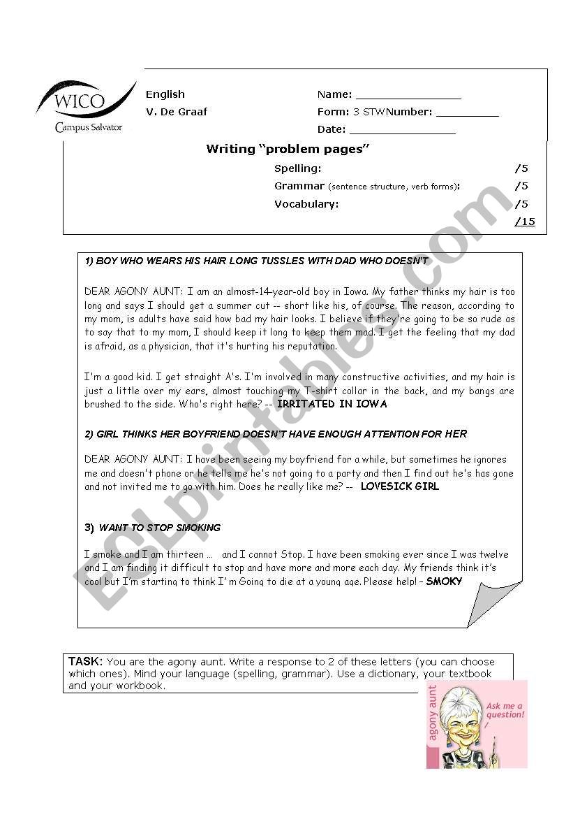 agony aunt worksheet