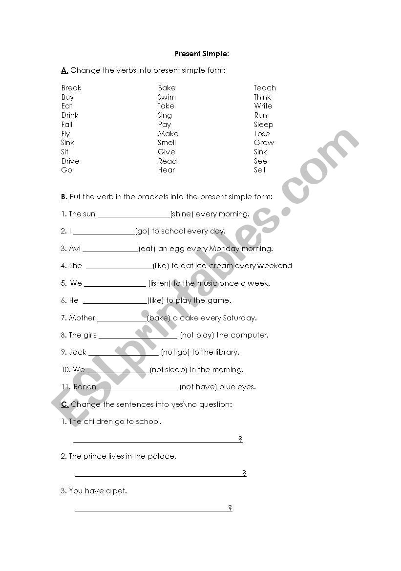 present simple worksheet