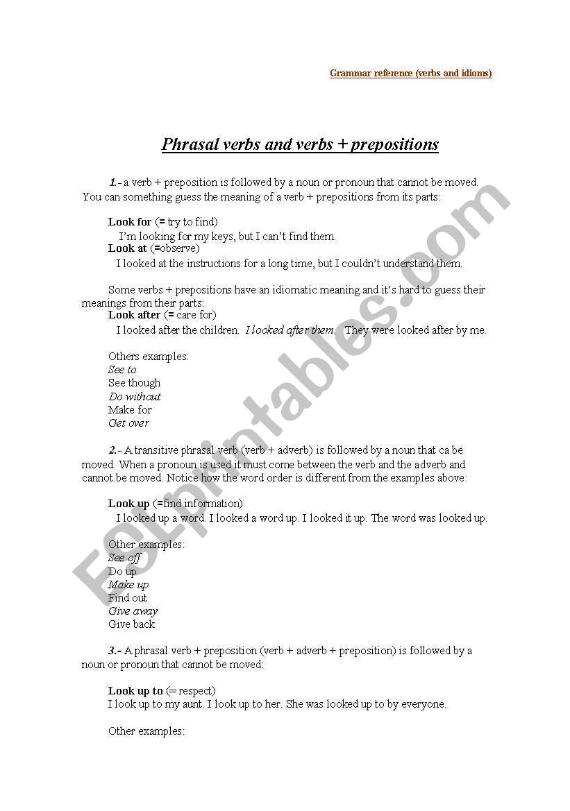 Phrasal verbs and verbs + prepositions 