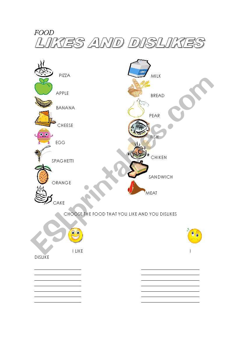 Likes and Dislikes worksheet