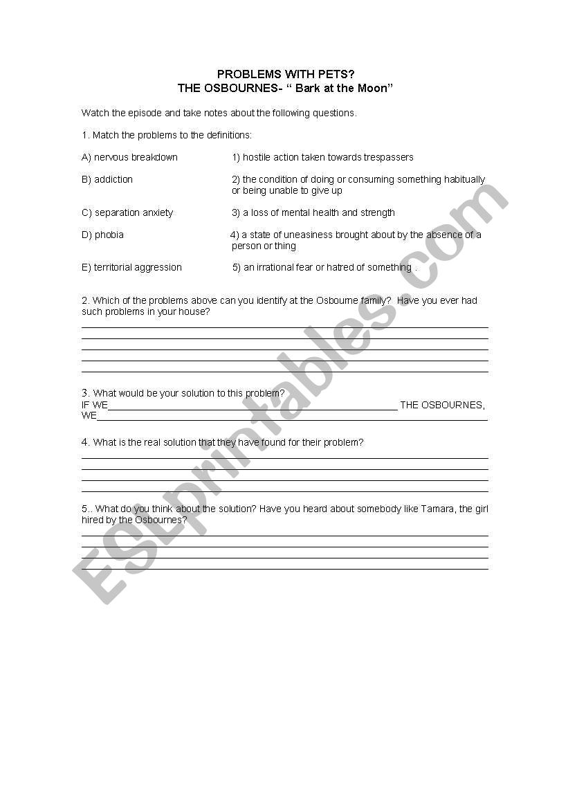 problem with pets worksheet