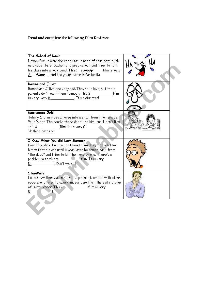 Film and Feelings worksheet