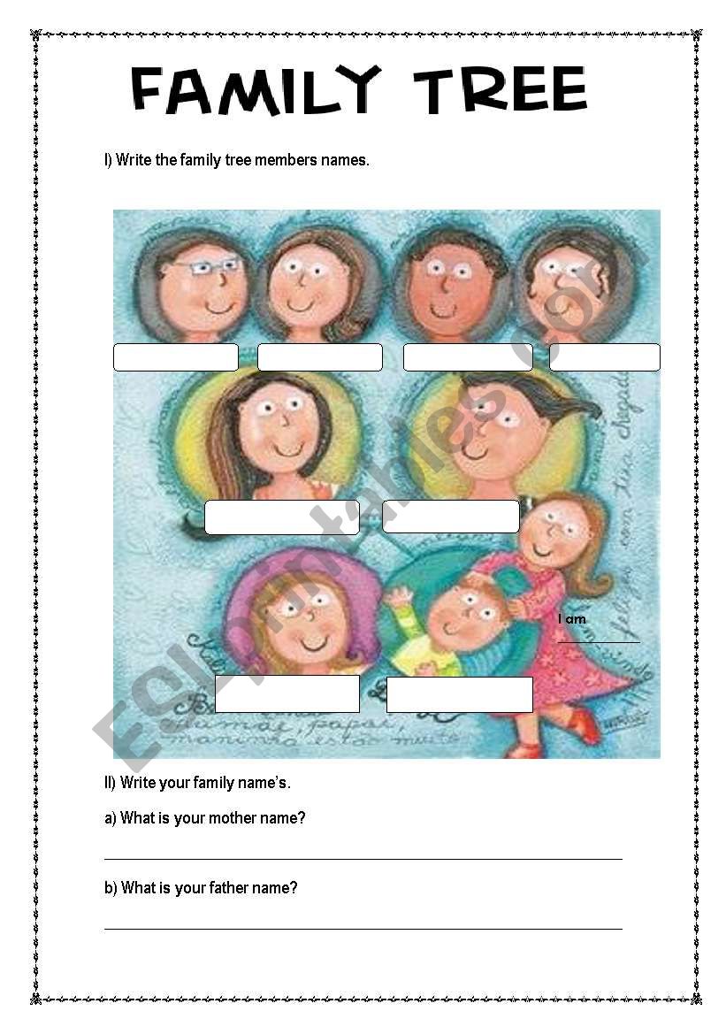 Family tree members worksheet