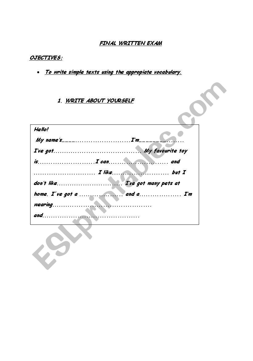write about yourself worksheet