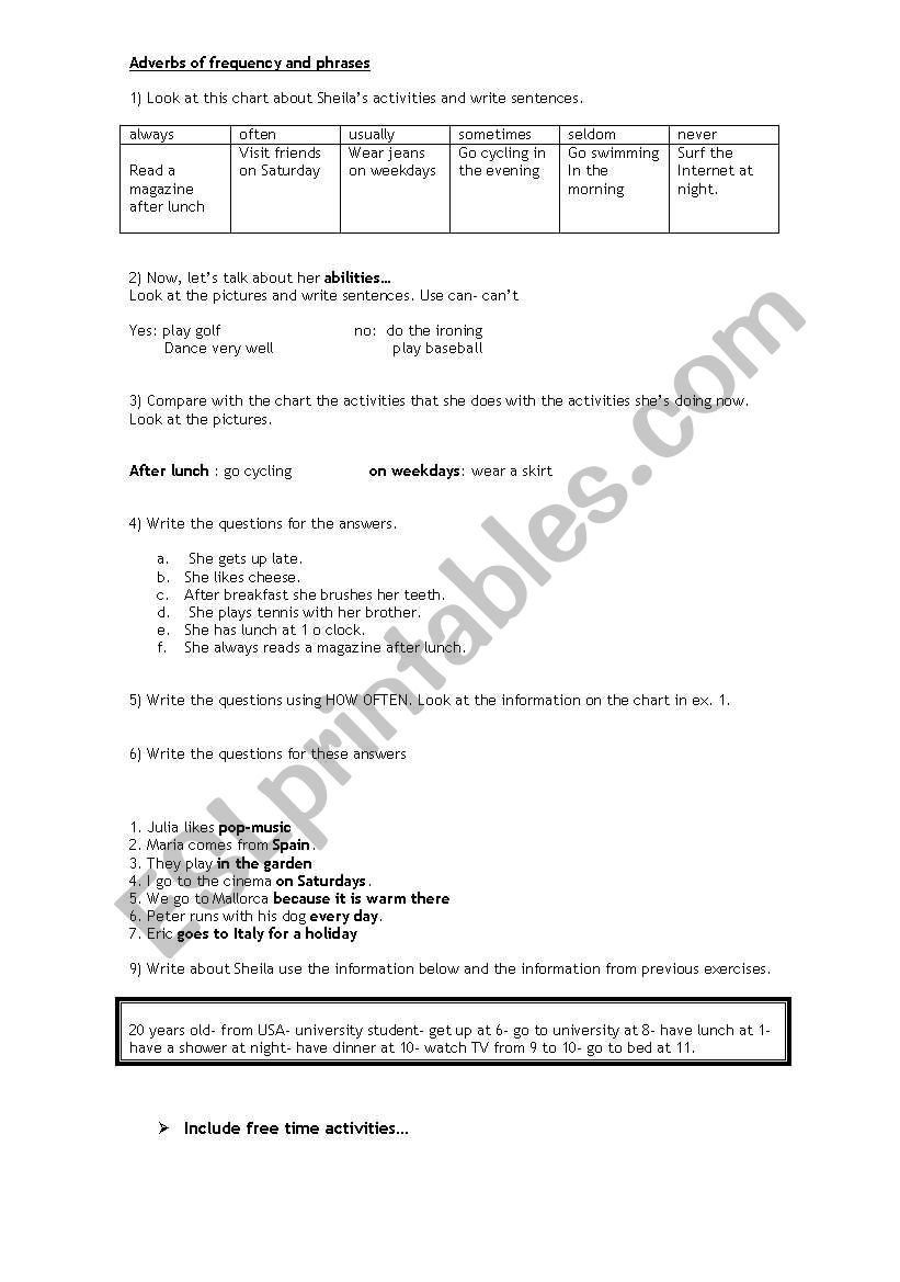 Routines worksheet