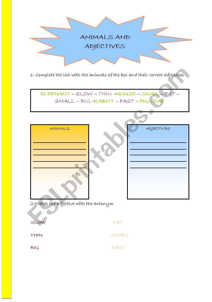 Adjectives worksheet