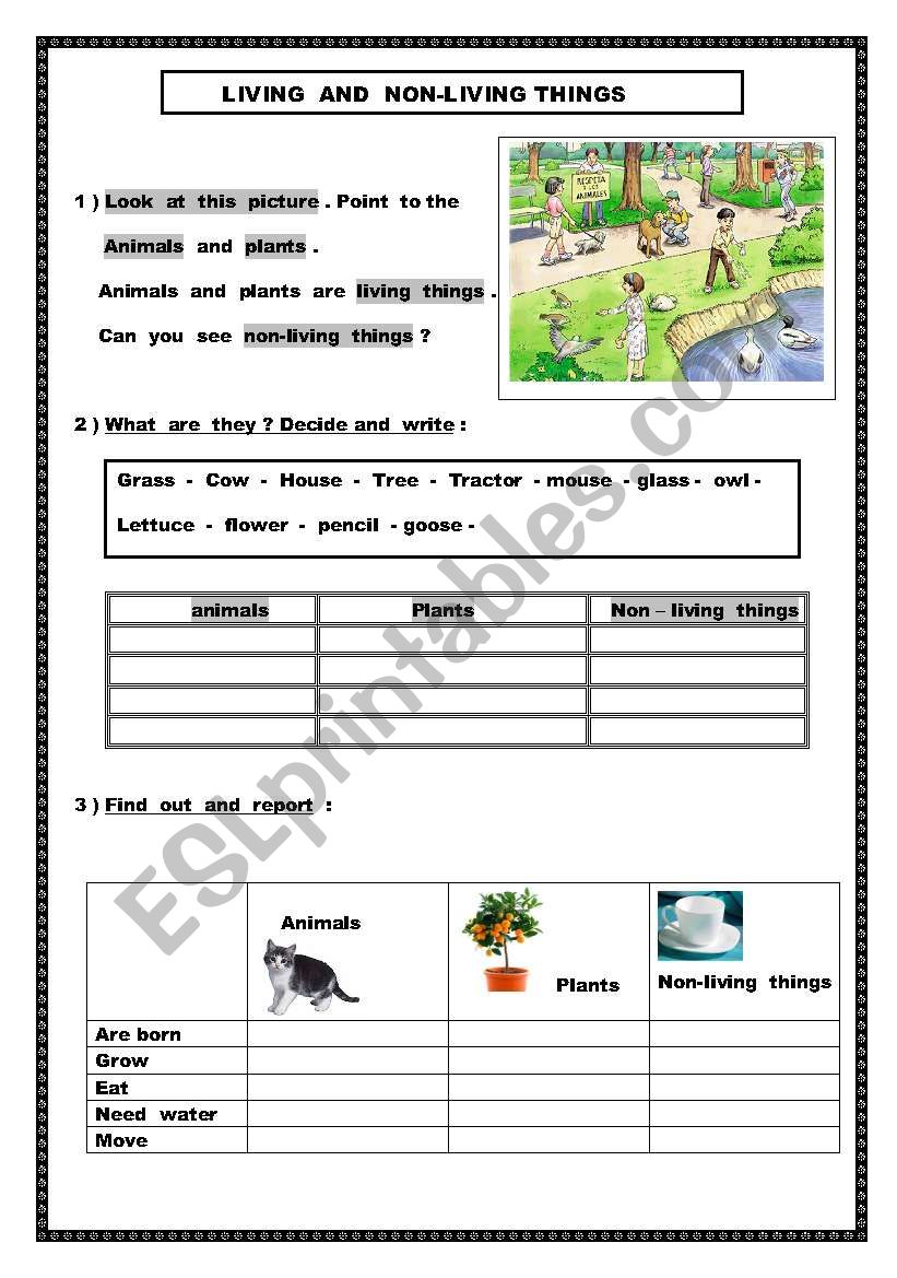 Living and non- living things worksheet