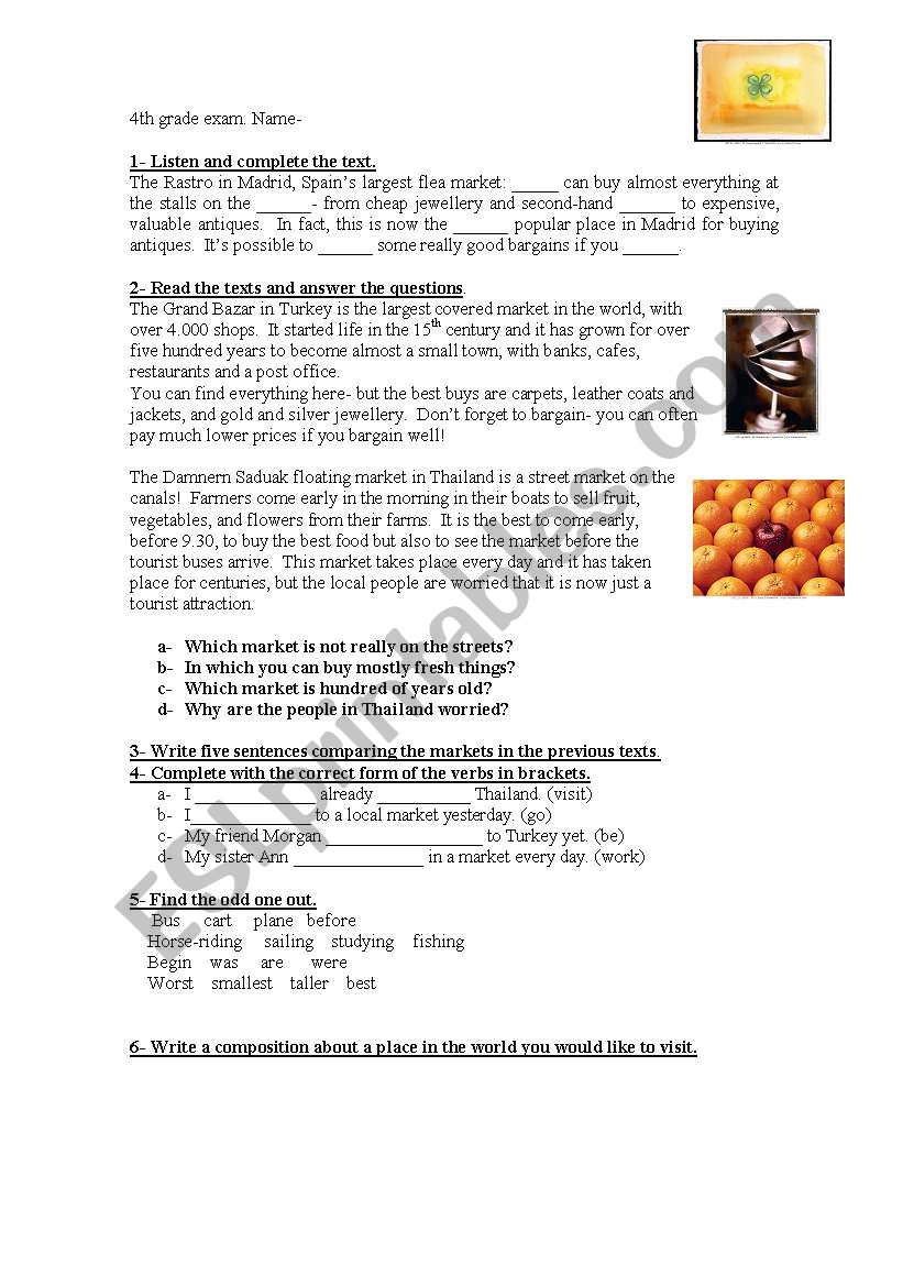 markets around the world worksheet