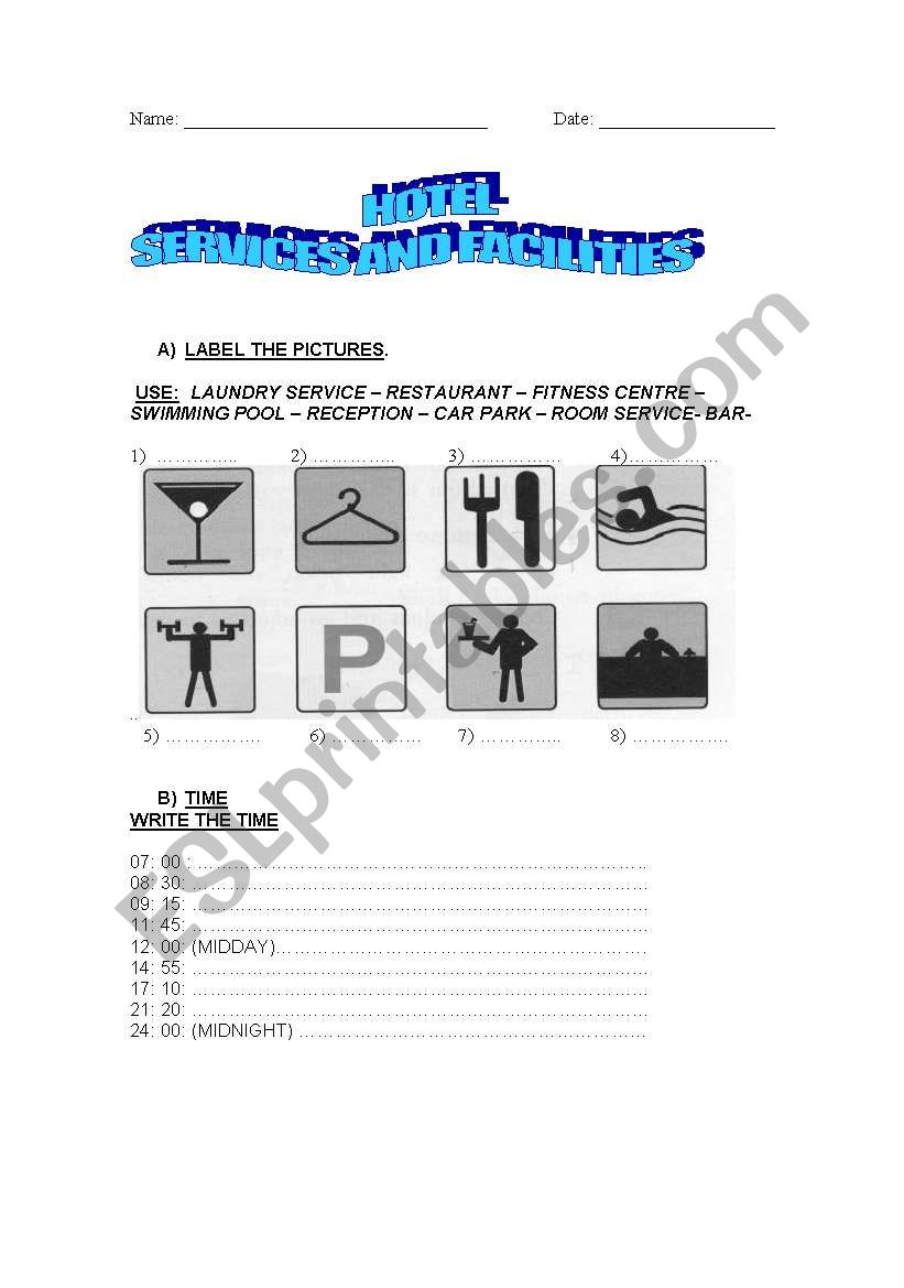 HOTEL FACILITIES & SERVICES worksheet