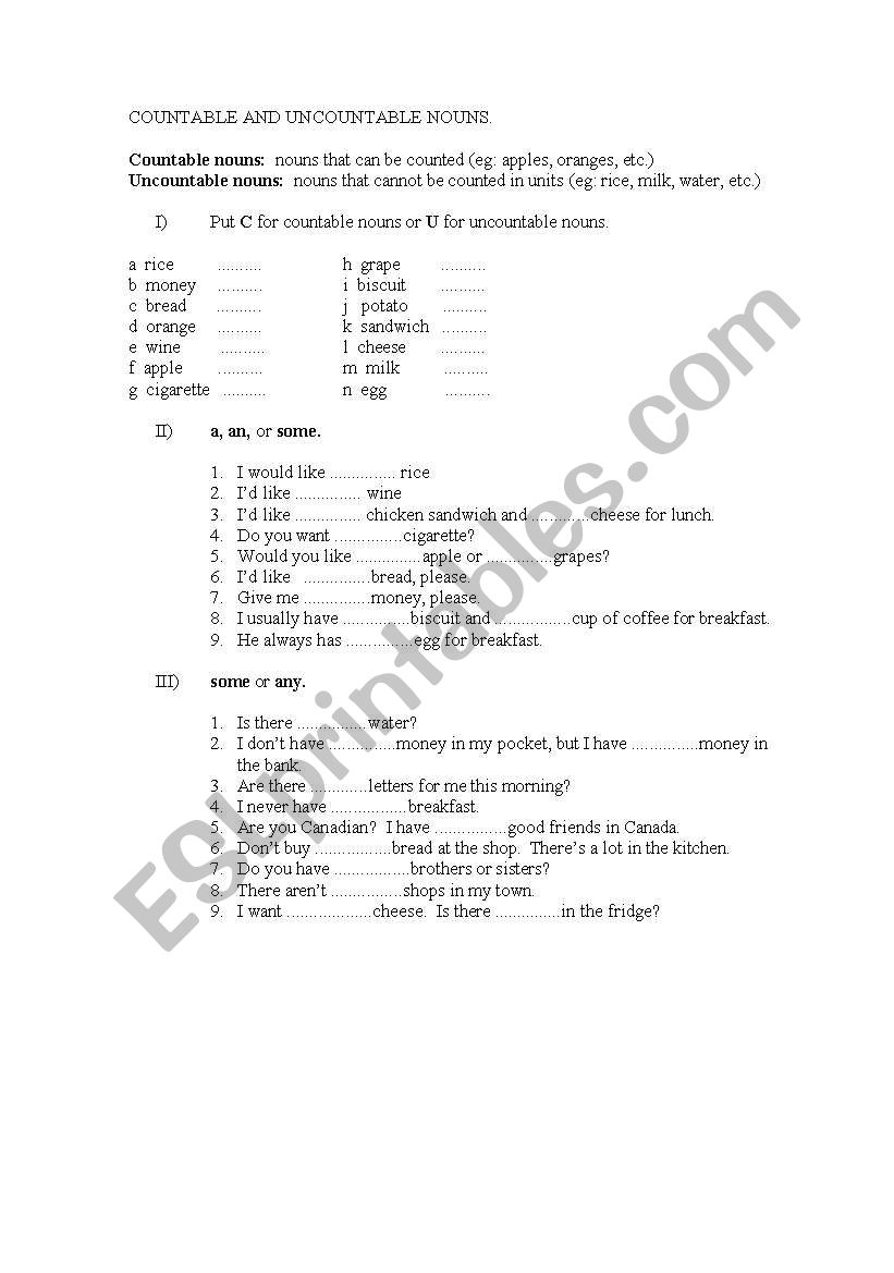 Countable and Uncountable Nouns