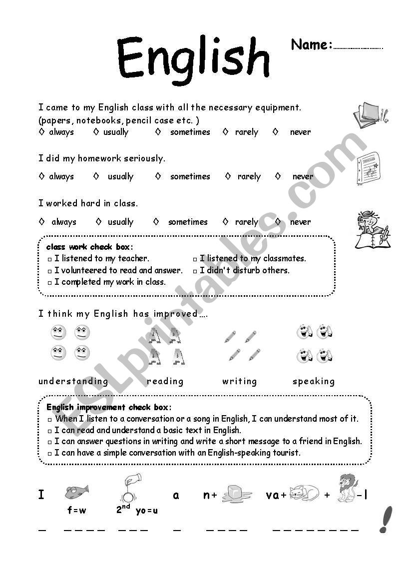 self evaluation 6th grade worksheet