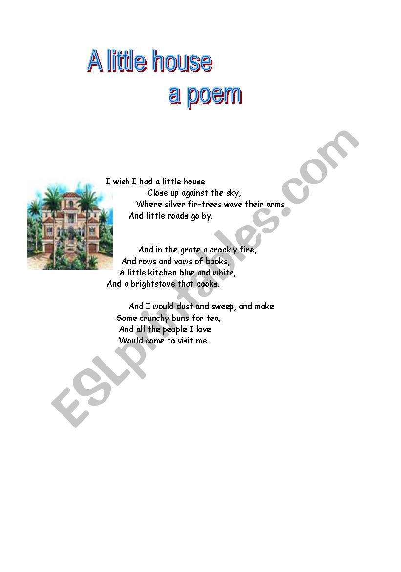 A little house a poem worksheet