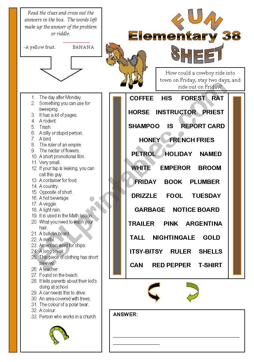 Fun Sheet Elementary 38 worksheet