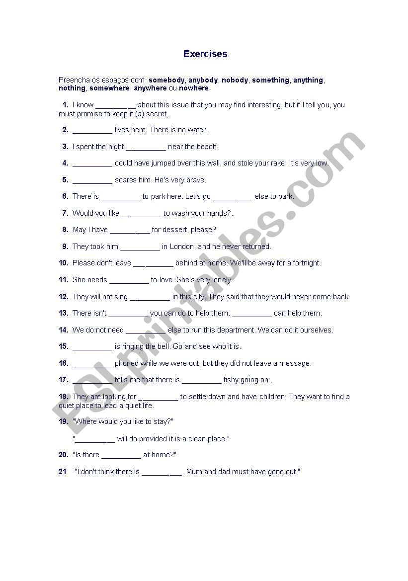 Indefinite Pronouns worksheet