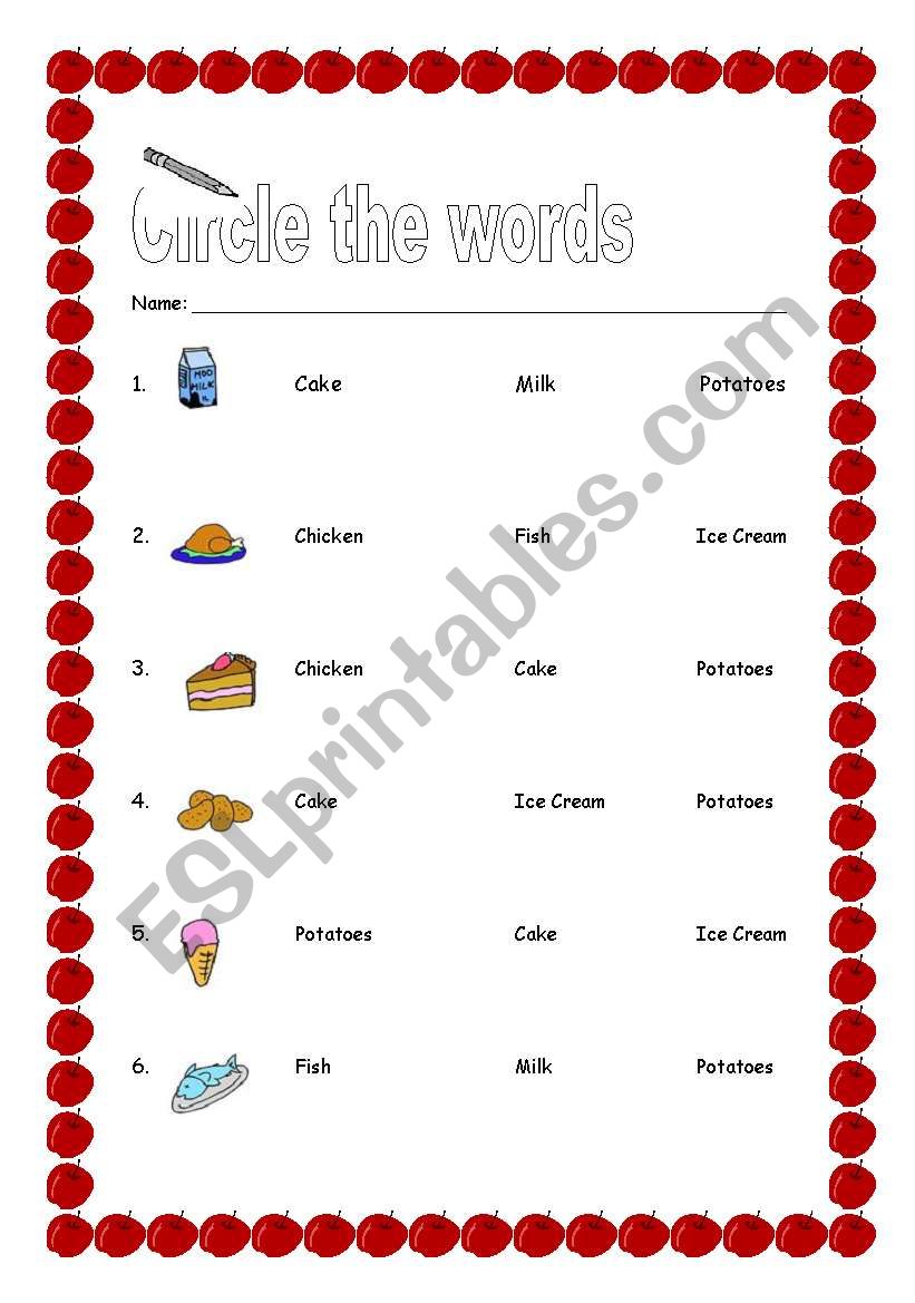 food worksheet