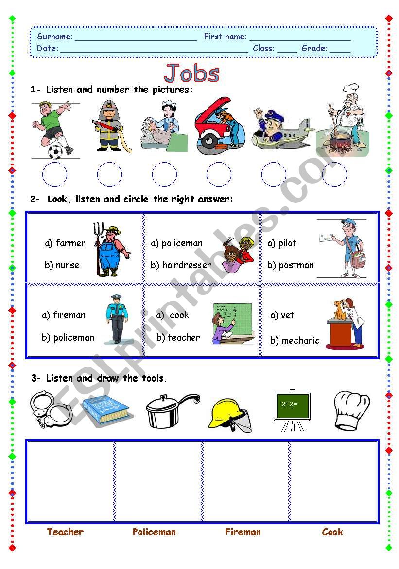 jobs  (b&w version included) worksheet