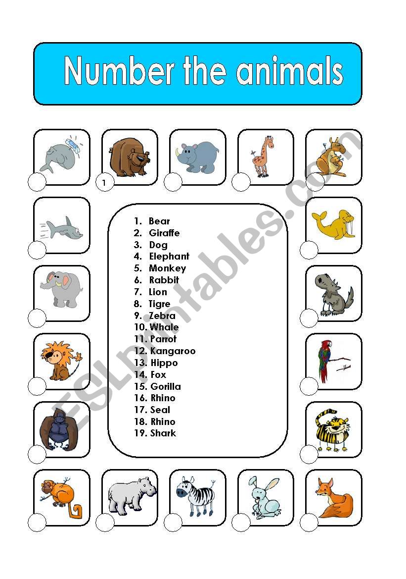 Number the animals. (Match) worksheet