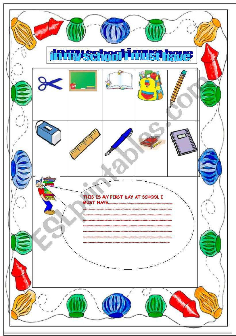 school objects worksheet