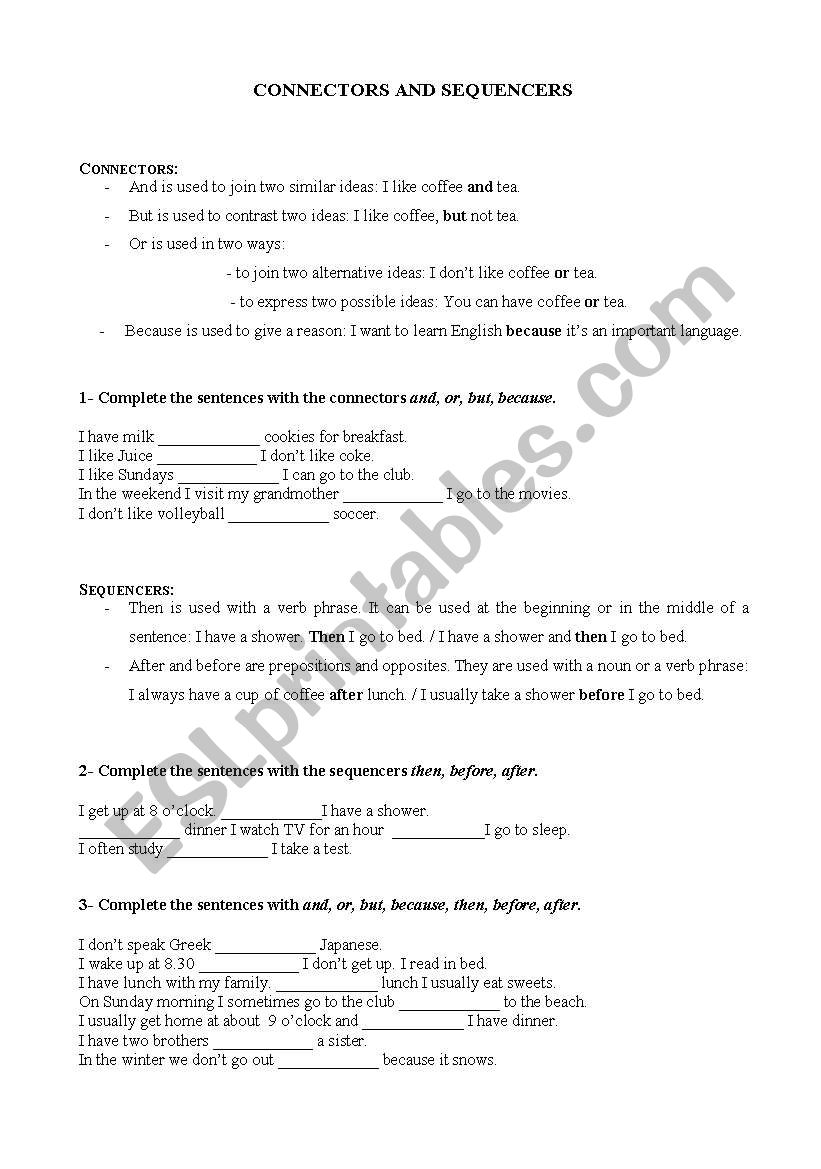 Connectors and sequencers worksheet