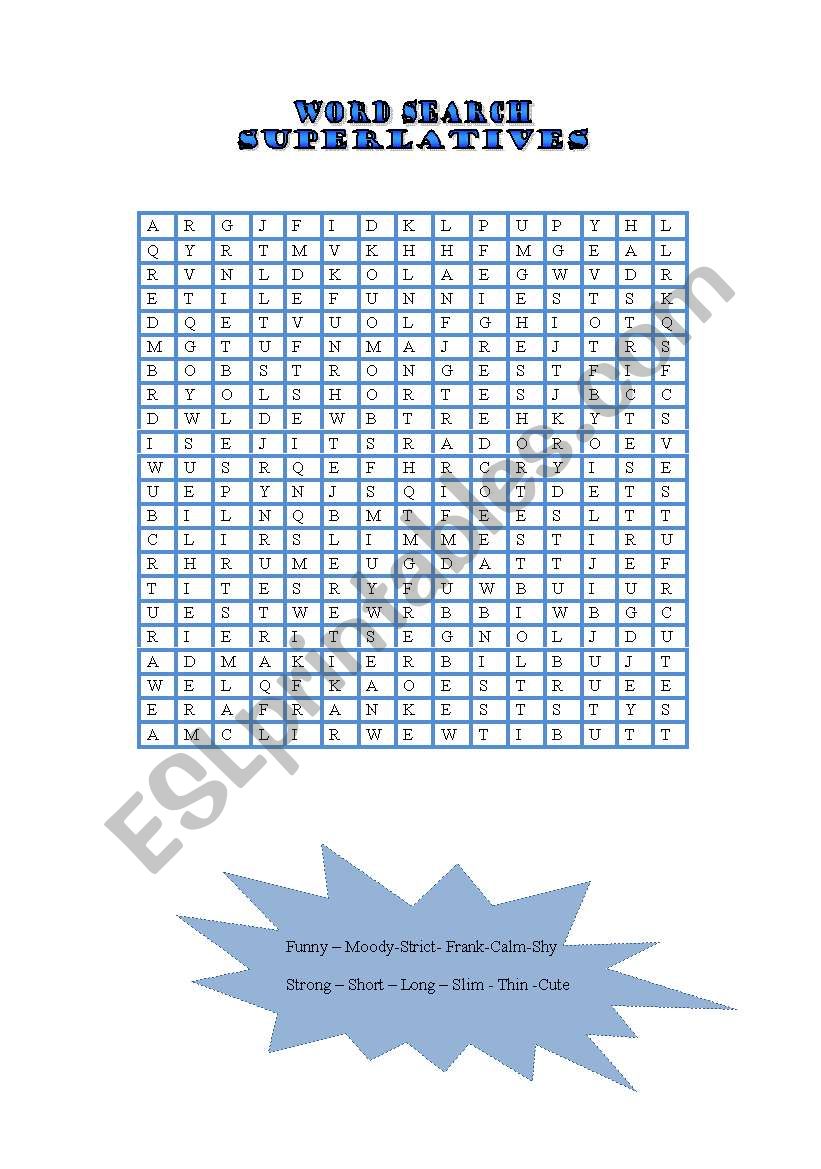 superlatives wordsearch worksheet