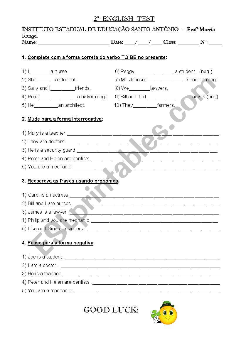 test to be worksheet
