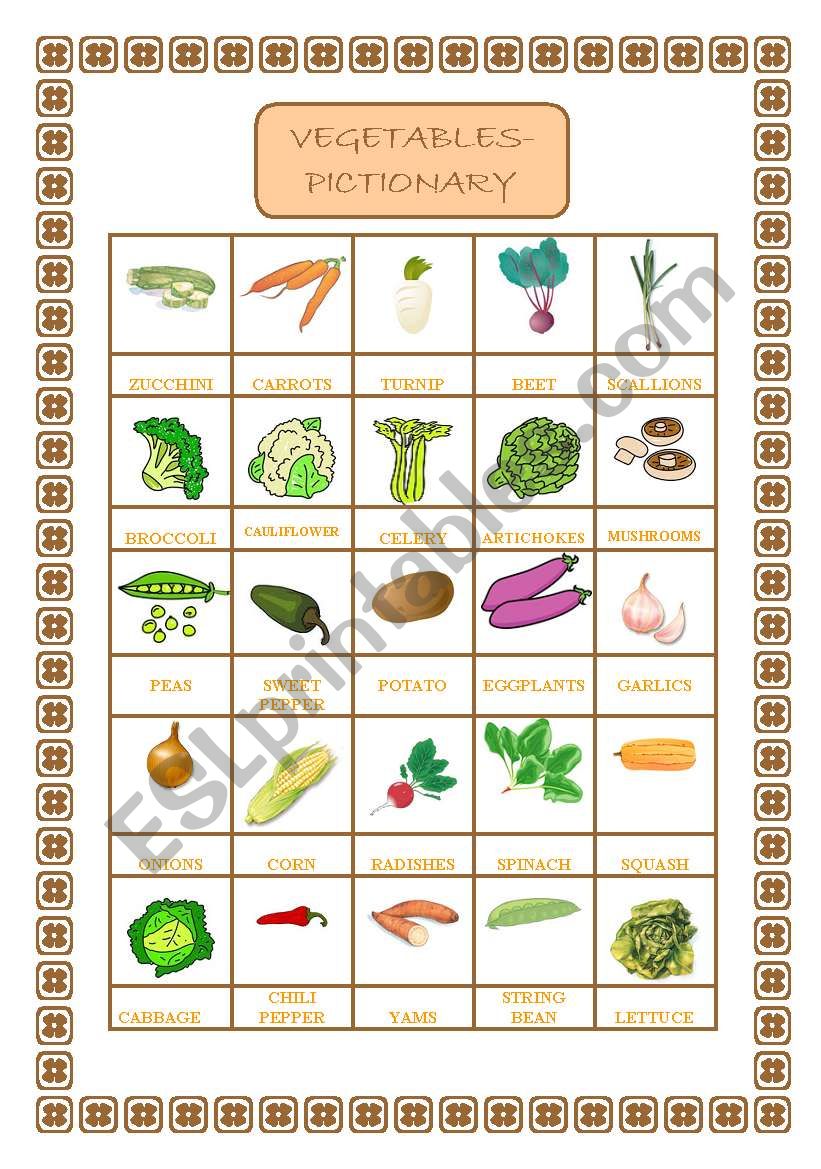 VEGETABLES-PICTIONARY worksheet