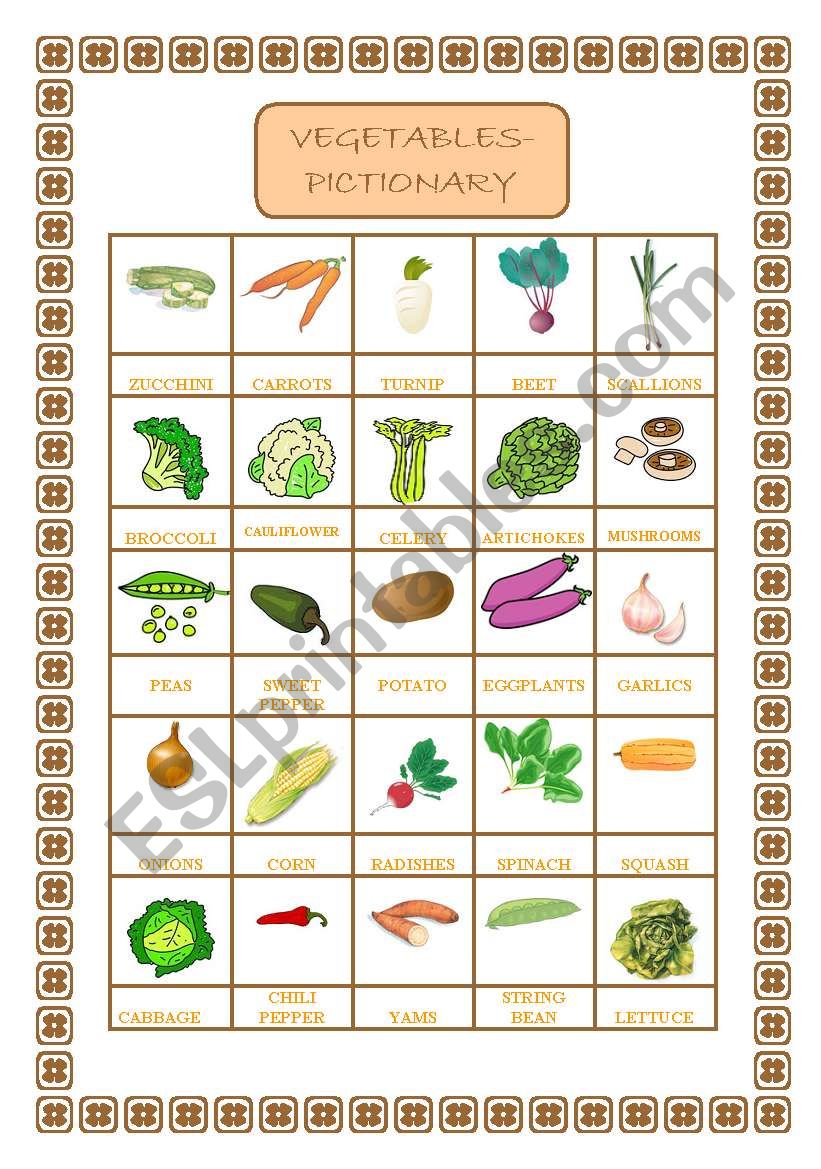 VEGETABLES-PICTIONARY worksheet