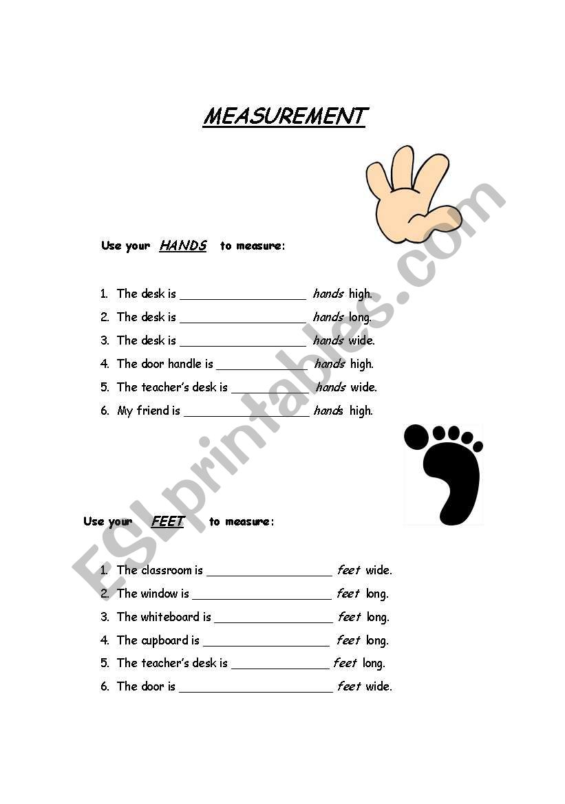 Measuring with Hands & Feet worksheet