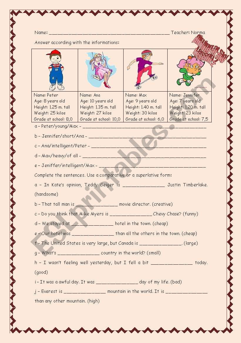 Comparisons worksheet