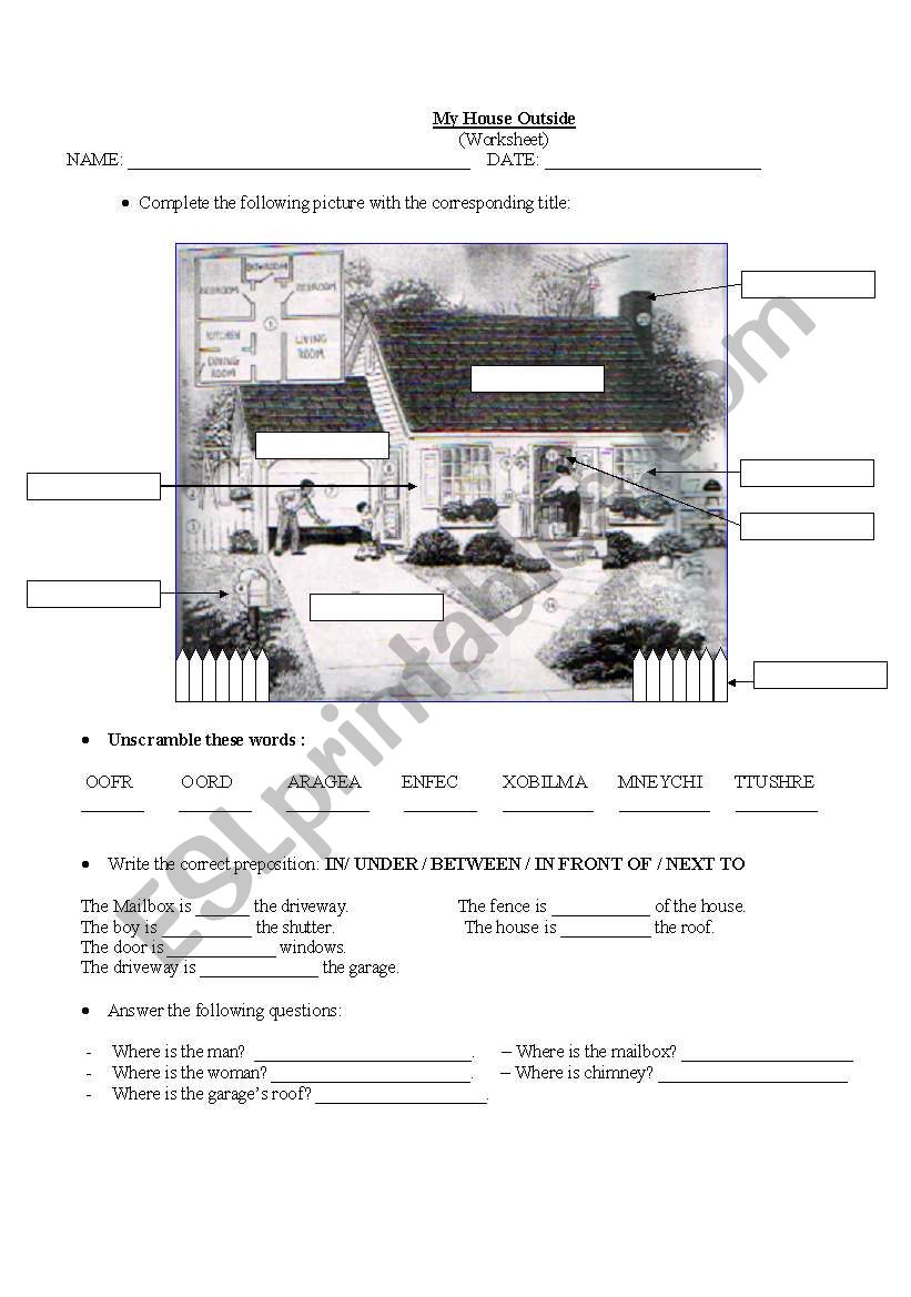 parts of house worksheet